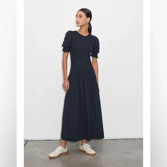 ME+EM Navy Midi Dress with Puff Sleeves - Picture 12 of 15